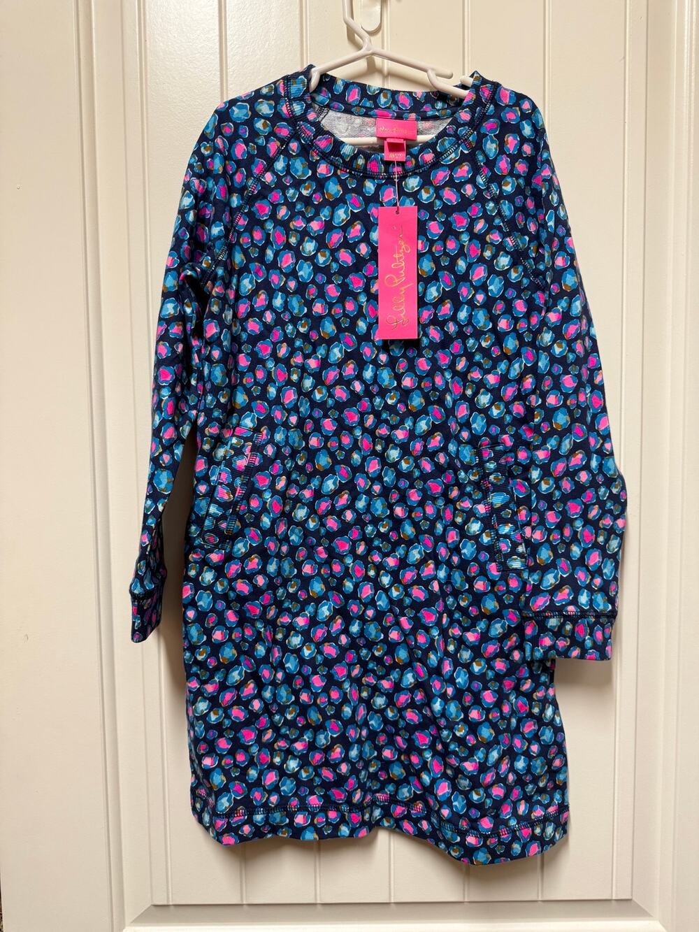 Lily Pulitzer Girls beachcomber dress seabreeze blue low tide navy spotted SizeL